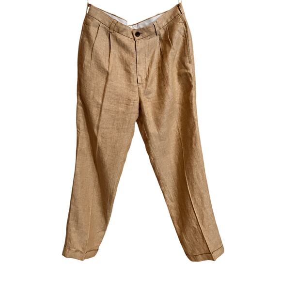 Brooks Brothers 346 Linen Pants Men’s 34x32 Tan Herringbone Dress Trousers - Picture 1 of 8